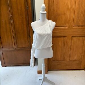 Faeriesty one shoulder blouse top silky poly sash tie XL